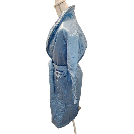 Womens Vintage 50s 60s Blue Quilted Satin Robe M … - image 5