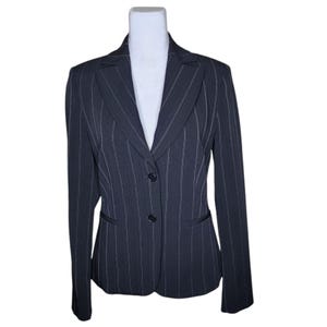 Vintage 90s Benetton Wide Pinstripe Fitted Blazer Womens 40 Black