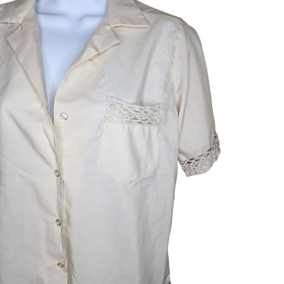 Vintage 80s Button Up Blouse Short Sleeve Shirt W… - image 2