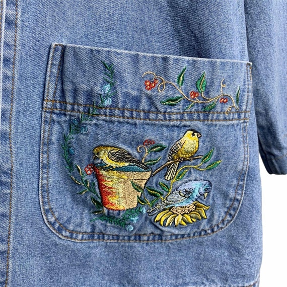 Vintage Denim Shirt Barn Jacket Shacket L Embroid… - image 9