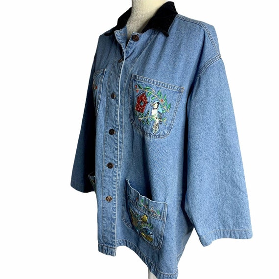 Vintage Denim Shirt Barn Jacket Shacket L Embroid… - image 3