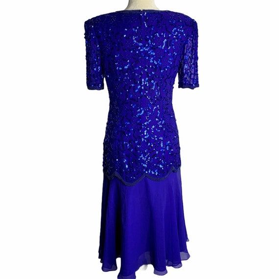 Vintage Sequin Beaded Evening Dress S Blue Silk C… - image 7
