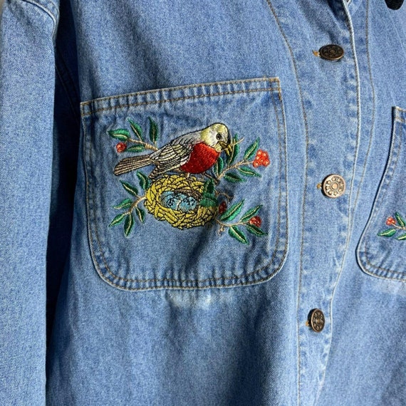 Vintage Denim Shirt Barn Jacket Shacket L Embroid… - image 6