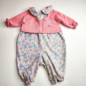 Vintage 90s Buster Brown Baby Girl Romper 3-6 Mo Pink Blue Flowers Snap NEW
