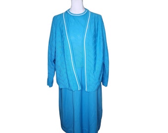 Conjunto de chaqueta de vestir de 2 piezas vintage de los años 70 para mujer 3XL Azul turquesa Mod Poliéster Volump