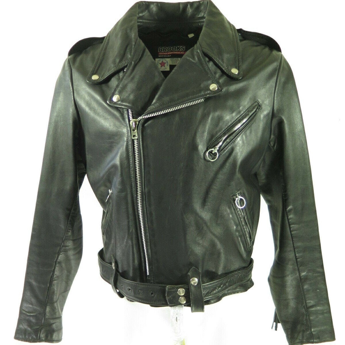 brooks leather biker jacket