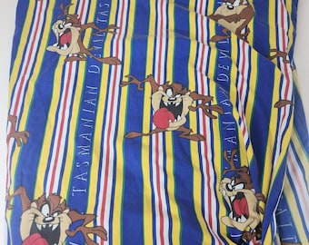 Vintage Twin Fitted Sheets Taz Tasmanian Devil Blue Yellow Striped Warner Bros