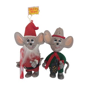 Vintage 70s Merry Mice Santa Elf Figurines Christmas Decor Ornaments Jasco