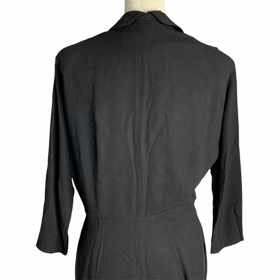 Vintage 50s Crepe Button Front Dress M Black Plea… - image 10