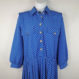 Vestido azul de secretaria Lady Carol vintage de los años 80, poliéster, talla 6 P, lunares