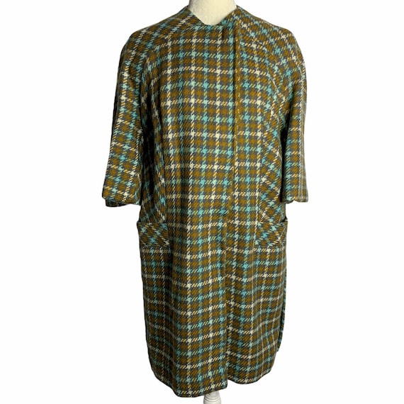 Vintage 60s Houndstooth Plaid Mod Overcoat S Brow… - image 2