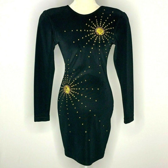 Vintage 80s Tadashi Cocktail Dress S Black Gold St