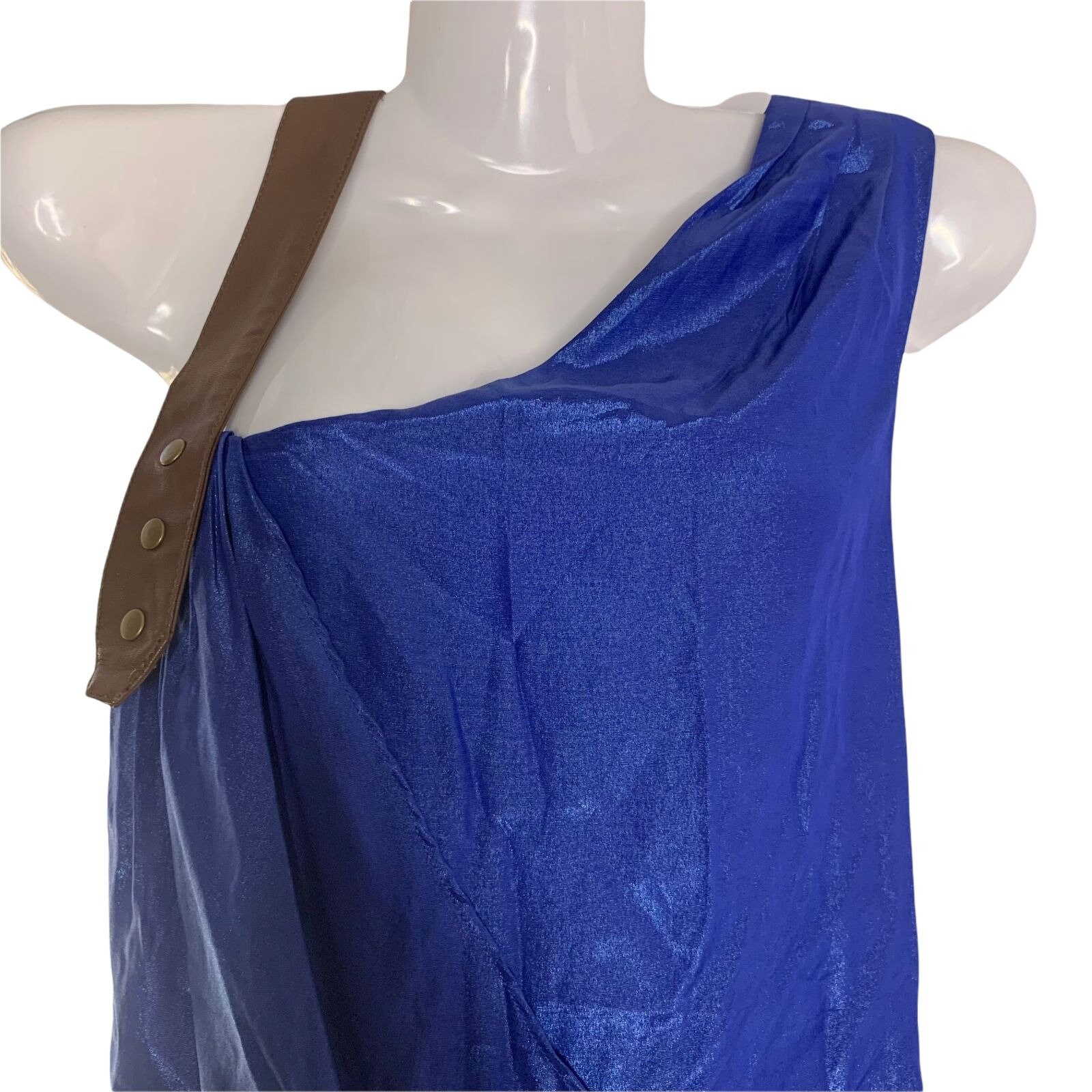 Vintage Asymmetrical Draped Tank Top S Blue Adjustable Vinyl Strap