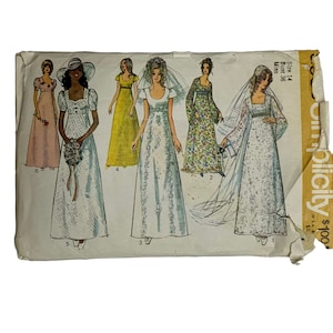 Vintage 70s Simplicity 9936 Pattern Misses 8-16 Wedding Bridesmaids Dress Cut