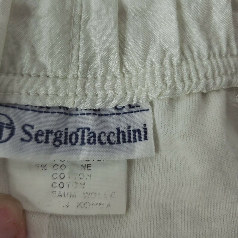 Vintage 90s Sergio Tacchini Nylon Joggers Track Pants 44 EU XL US White Blue