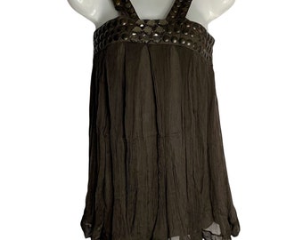 Vintage French Connection Beaded Tank Top 6 Brown Draped Gauze Lined Pullover