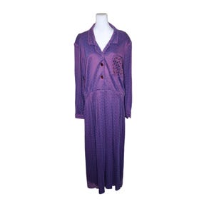 Vintage 80s Long Sleeve Maxi Shirt Dress Women 2XL Purple Knit