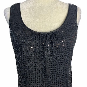 Vintage Sequined Tank Top Shift Dress 4 Black Knee Length Sleeveless