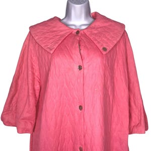 Vintage 70s Womens Robe L Pink Quilted Bathrobe