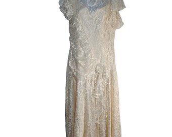 Vintage 80s Lizette Creations Wedding Dress Womens Size S Lace Ivory