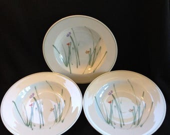 Vtg Mikasa Metro Studio Nova Sketch Book White Floral Rimmed Soup Bowls Lot 3