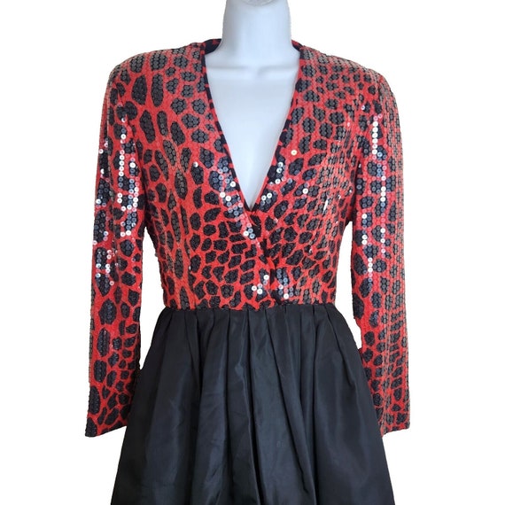 Vintage Chetta B Red Black Taffeta Sequin Dress S… - image 2