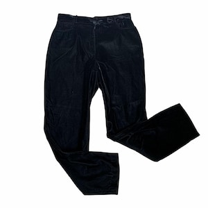 Vintage 90s Velvet High Rise Pants M Black Tapered Leg Pockets Hook Eye Zipper
