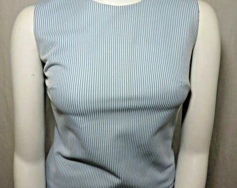 Vintage Cape Cod Casuals L Blue White Seersucker Striped Dress Sheath