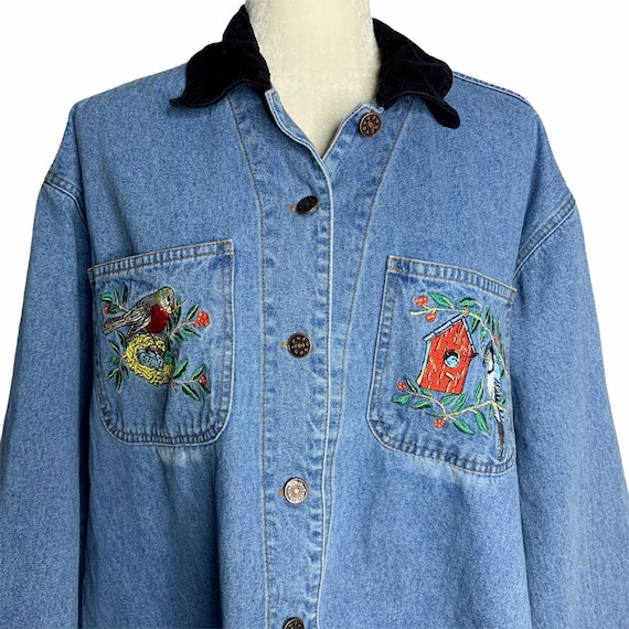 Vintage Denim Shirt Barn Jacket Shacket L Embroid… - image 2