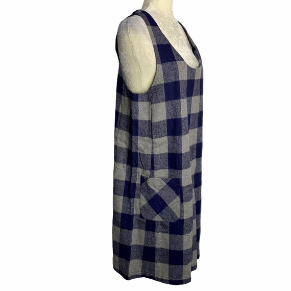 Vintage 90s Plaid Flannel Pinafore Dress L Blue G… - image 3