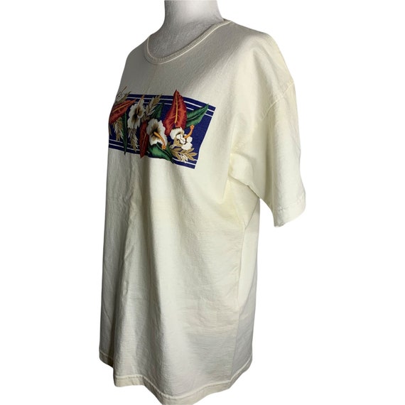 Vintage Hawaiian T Shirt Shorts Set XL Cream Flor… - image 3