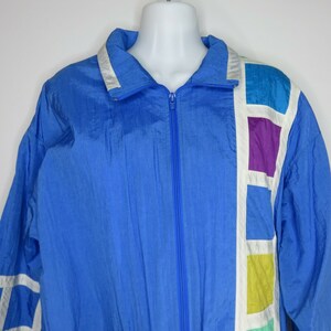 Vintage 90s Mens S Color Block Track Jacket Blue Purple Teal Towne London Fog