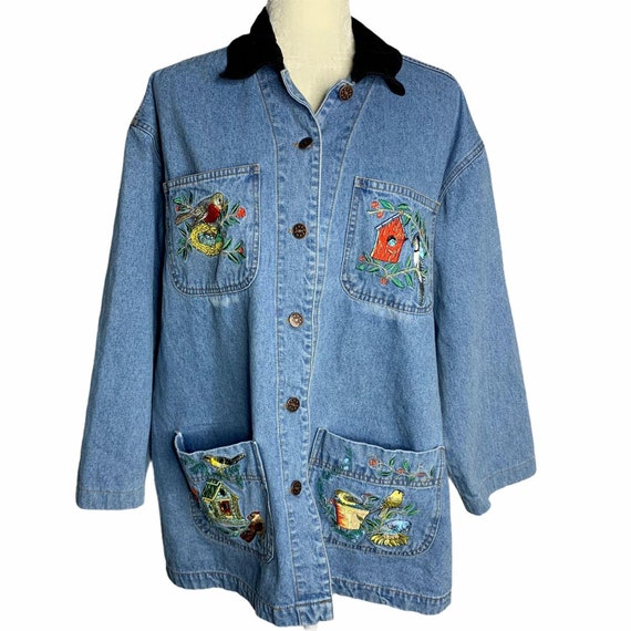 Vintage Denim Shirt Barn Jacket Shacket L Embroid… - image 1