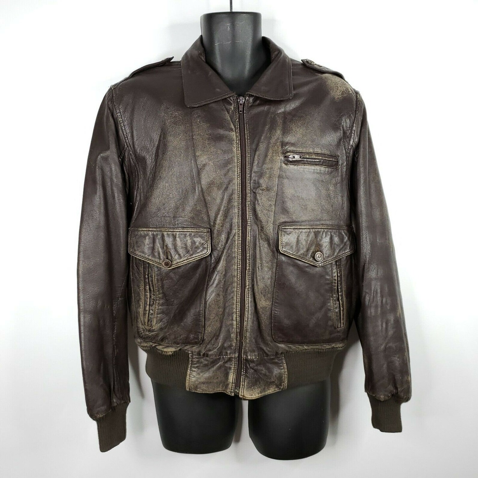 Vintage Brown Leather Bomber Flight Jacket Made in Korea Size | Etsy