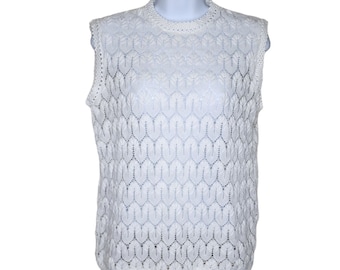 Camisa Vintage 70s Sin Mangas Mujer Talla M Punto Blanco Mod