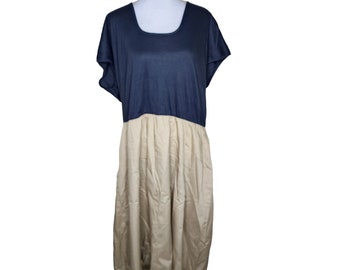 Vestido vintage anos 80 com manga caída e dois tons, tamanho feminino 2XL cáqui preto