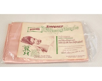 Vintage 60s Pink Satin Pillow Cover Zippered Pillowcase Standard Size New