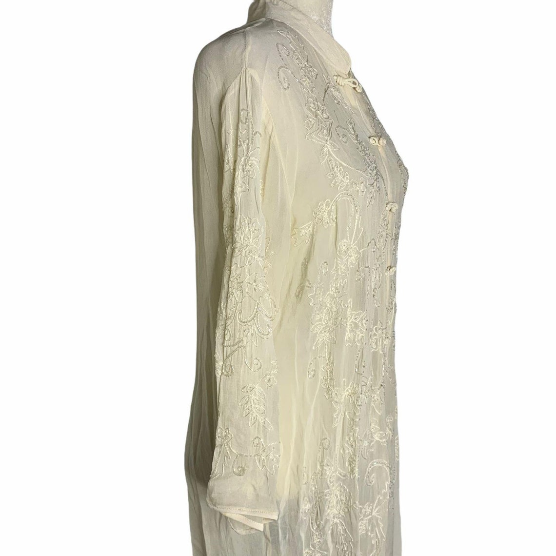 Vintage Sheer Cover up Tunic Dress L Cream Sheer Beaded - Etsy UK