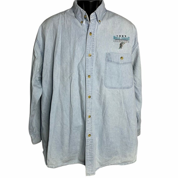 Vintage 90s Lee Florida Marlins Denim Shirt XL Li… - image 2