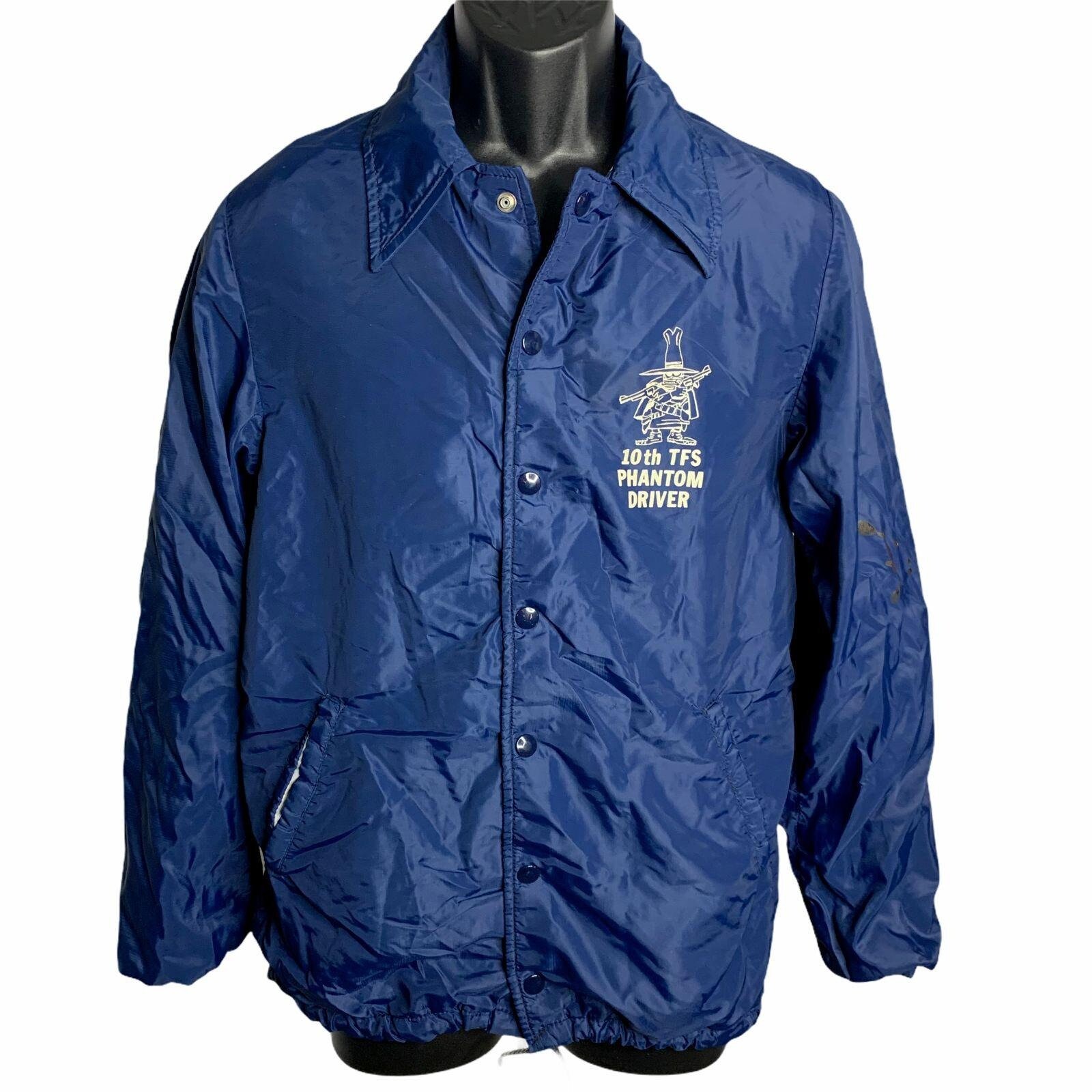 Vintage Nylon Track Jacket S Blue Snap Front Lined Pocket Tactical