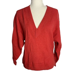 Vintage Limited Lambswool Pullover Sweater M Red Ribbed Knit Pullover V Neck