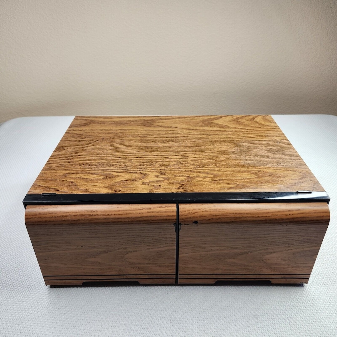 Vintage VHS Tape Holder Faux Wood 2 Drawer Storage Case Holds