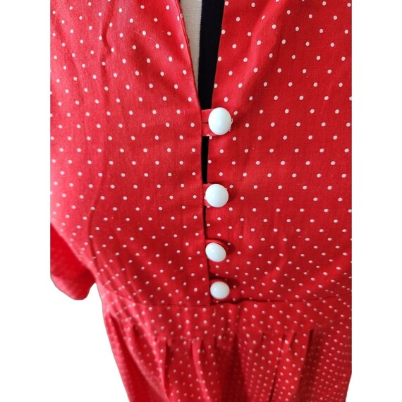 Vintage 70's MainBerry Red Polka Dot Dress L Prai… - image 2