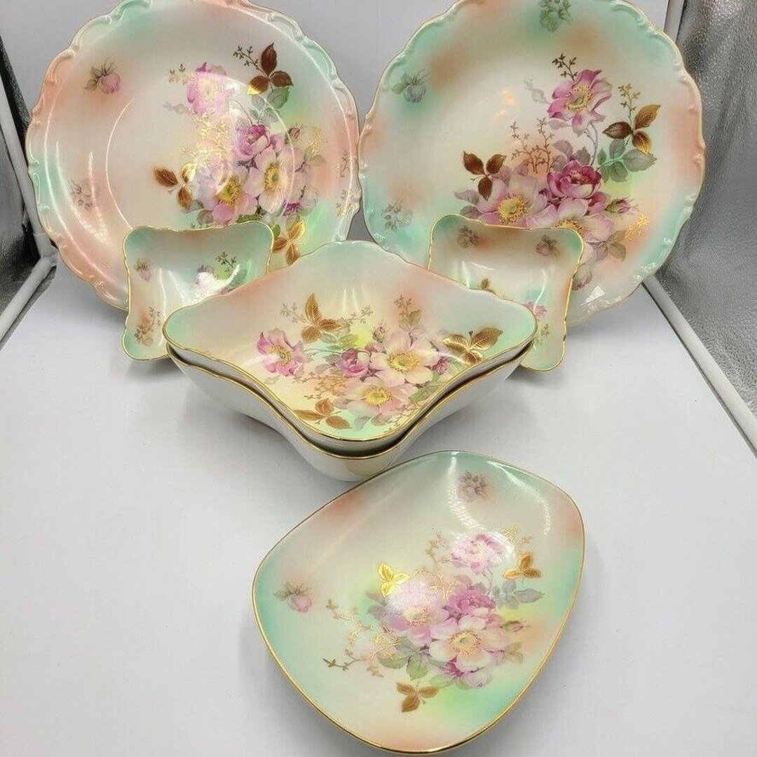 Vintage Shabby Schumann Arzberg Wild Rose Blush Gold Trim Bowls Dish ...