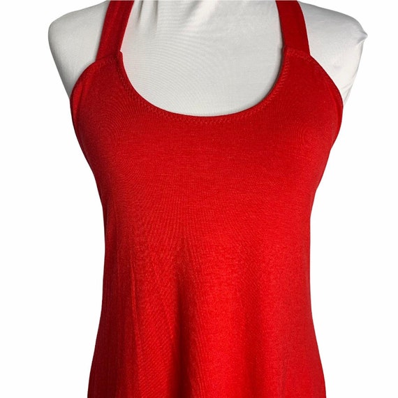 LVPinkPeacock Vintage Jersey Knit Halter Dress L Red Tie Back Shelf Bra Swim Cover Up
