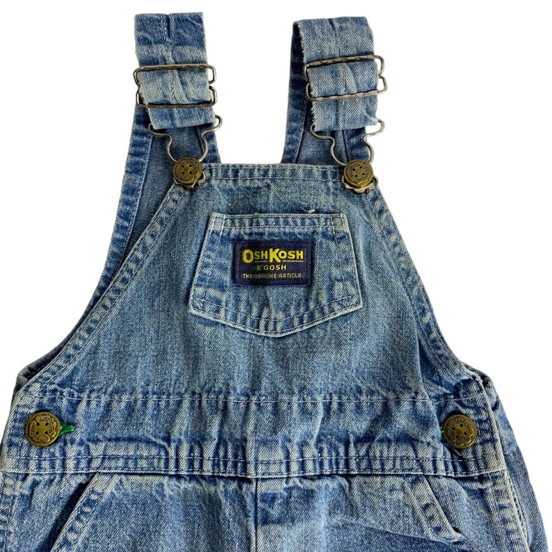 Vintage OshKosh B Gosh Infant Overalls 24m Denim Pockets Snaps Made USA image 3