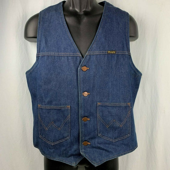 Vintage 70s Wrangler Denim Vest L Med Wash Buttons