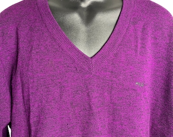 Suéter vintage de lana italiana Fila para hombre XL con cuello en V morado de manga larga