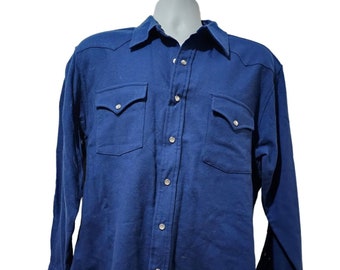 Vintage 70s Pendleton Shirt Mens Size L Blue Wool Western Pearl Snap Country TLC