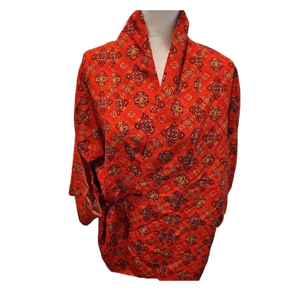 Vintage 50s 60s Red Kimono Jacket XXL Japan Haori… - image 1